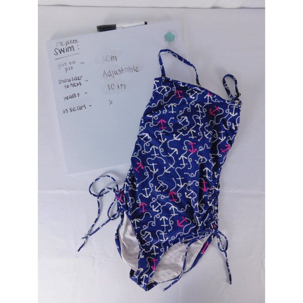 Lilly Pulitzer Swimsuit Womens Large Blue Anchor Print One Piece Nautical Ruched - Picture 5 of 5